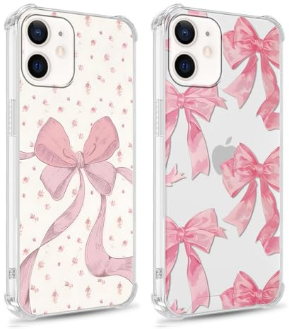 Saqmkil 2 Pièces Coque pour iPhone 11, Transparente Étui avec Aesthetic Noeud Motif Design, TPU Silicone Durable Antichoc Housse Femme Fille Etui de Protection Bumper Cover pour iPhone 11 6,1'' - Rose