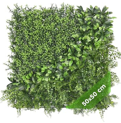 JELLE & JACOB Künstliche Pflanzenwand Indoor & Outdoor, Blumenwand Waldgrün, 50x50 cm, pflegeleicht & langlebig - für Wohlfühl-Atmosphäre, Kunstpflanzen Wand, Green Wall, Pflanzen Wand