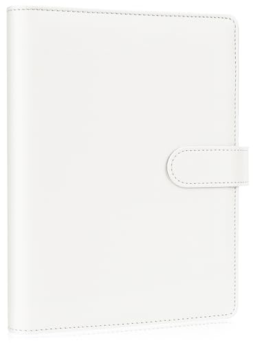 AKONEGE A5-Ringbuch Kunstleder 6-Loch Ringordner A5 Binder für Einlagepapier, nachfüllbares Notizbuch, Budget Planer für Büro, Schule, Arbeit Und Reisetagebücher, Weiß (ohne Innenseiten)