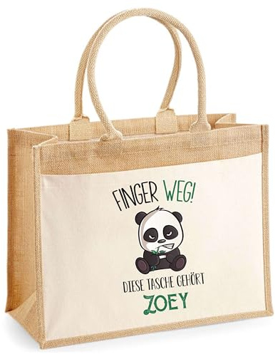 Planetee Jute-Shopper mit Tasche Zoey mit grimmig-süßem Panda | Wiederverwendbare Einkaufs- und Shoppingtasche Geschenk Muttertag Geburtstag Schwester Weihnachten Tante Patentante