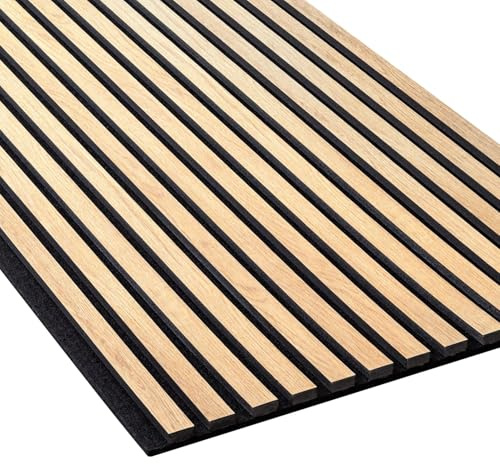 Wallface Panneau acoustique mural décoratif - Lamelles bois 3D pour mur, absorption phonique, tasseau bois mural, 240 x 56,5 cm, décoration intérieure, chêne clair