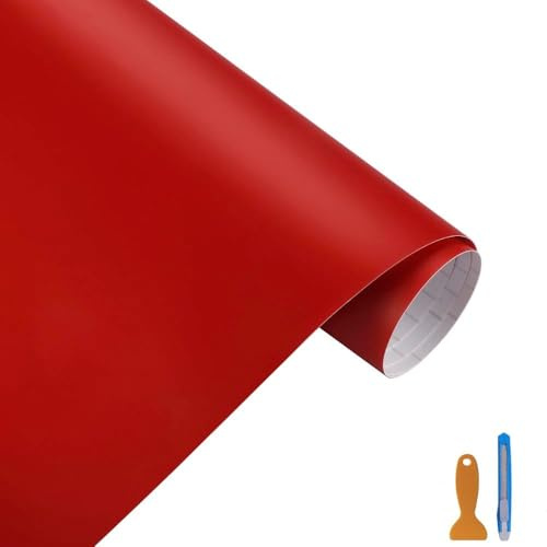 Auto Folie Matt Rot 30×300cm – Selbstklebende Autofolie Vinyl Folie Car Wrapping Schutzfolie blasenfrei, Kratzfest & UV-beständig – wasserdichte Fahrzeugfolierung inkl. Rakel für Auto & Motorrad