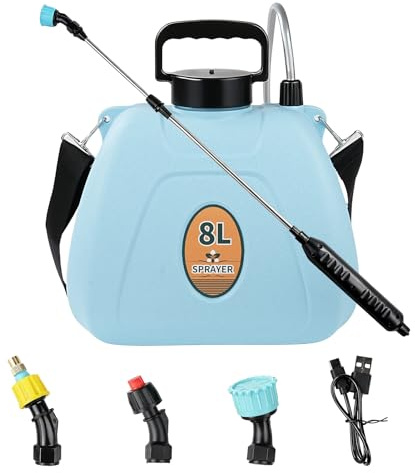 Nimomo Pulverizador eléctrico de jardín con 8 litros, pulverizador a presión inalámbrico, Capacidad para desinfección e riego (1500 mAh)