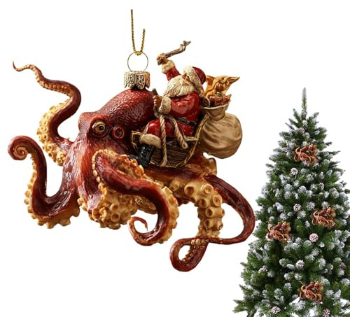 Mppchhn Oktopus-Ornamente für den Weihnachtsbaum, 2D-Acryl, handbemalt, Partyzubehör, Strand-Weihnachtsschmuck, für, Freunde, Baum, Auto, Geburtstag, Halloween, Zuhause, Urlaub, Neujahr