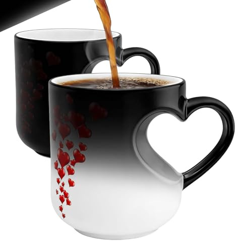 Fonyet Tasse à café magique en forme de cœur avec anse et motif en forme de cœur changeant de couleur - Cadeau pour la Saint-Valentin, la fête des mères, les mariages et les anniversaires