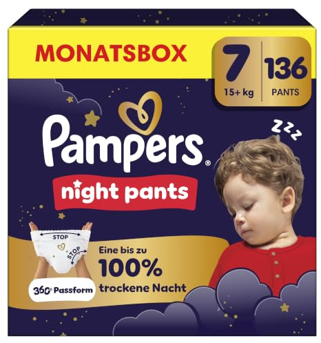 Pampers Night Pants Größe 7, 136 Windeln, 15kg+ | bieten zusätzlichen Schutz für die ganze Nacht