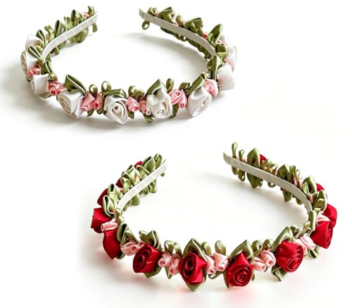 2 Stück Rosen Blumen Haarreif Dirndl Damen, Satin-Rosen Oktoberfest Haarschmuck, Elegante und Romantische Dirndl Accessoires Damen für Volksfest und Frauen