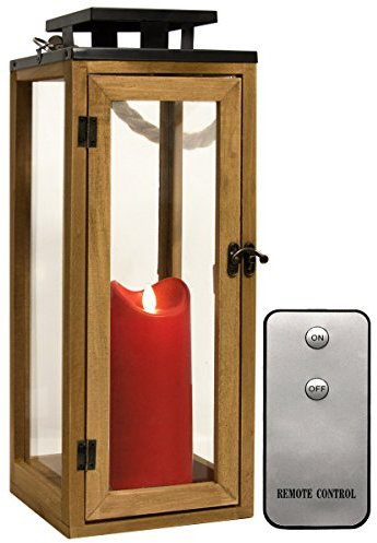 Dekovita 42cm Holz-Laterne - Gartenlaterne inkl. 18cm Outdoor LED Kerze in Rot mit Timer Fernbedienung