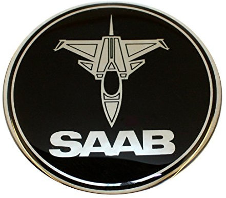 EU-Decals 63,5 mm Jet Flugzeug SAAB Schwarz Chrom Motorhaube Kofferraum Luke Badge Emblem gewölbt 3D Aufkleber selbstklebende Rückseite 9-3