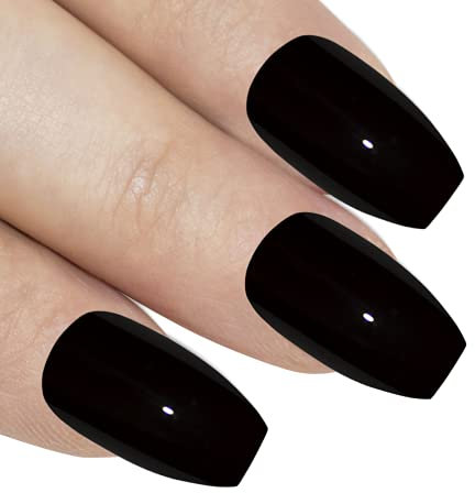 Bling Art Ballerina False Nails Black Polished Coffin Long Acrylic Fake Tips
