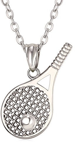U7 Silberkette mit Tennisschläger Ball Anhänger Jungen Halskette 316L Edelstahl Gym Sportball Ketten Tennis Racket Kettenanhänger Necklace Mens Hip Hop Sportler Ketten Modeschmuck für Valentinstag