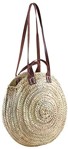 AUBRY GASPARD Cabas rond en palmier bandoulière et poignées