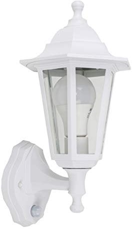 MiniSun | Victorian Style Matt White Security Wall Light with Integrated PIR Motion Sensor | Outdoor Wall Lights, Home Décor & Improvement Essential | Includes 6W LED Bulb [6500K Cool White]