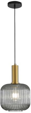 HJXDtech Moderne Vintage Glas Lampenschirm Hängeleuchten & Pendelleuchten, E27 Gold Lampenfassung, Hängelampe einflammig für Küche, Esstisch, Schlafzimmer und Wohnzimmer (Gauchglas, 20cm)