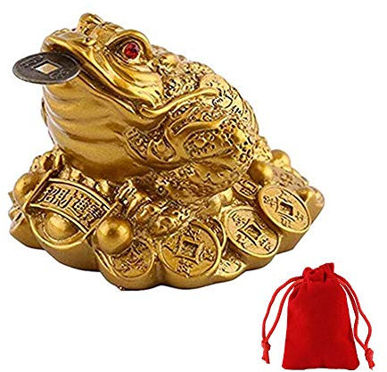 WYMAODAN Pièce de Monnaie Grenouille Porte-Bonheur, pièce de Monnaie Crapaud Feng Shui Porte-Bonheur Chinois pour Cadeau de décoration d'intérieur de prospérité avec Un Sac Porte-Bonheur