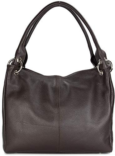 Belli italienische Leder Schultertasche Damentasche Handtasche Shopper Lilly in dunkelbraun - 33x28x14 cm (B x H x T)