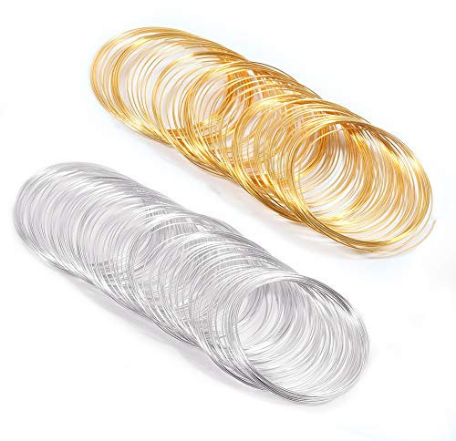 SPEEDWOX 200 Schlaufen Memory-Draht für Armbandherstellung Gold Silber Ton Schmuck Draht Memory Beading Draht für Schmuckherstellung Schmuck DIY Making Supplies Hobby Work Tool