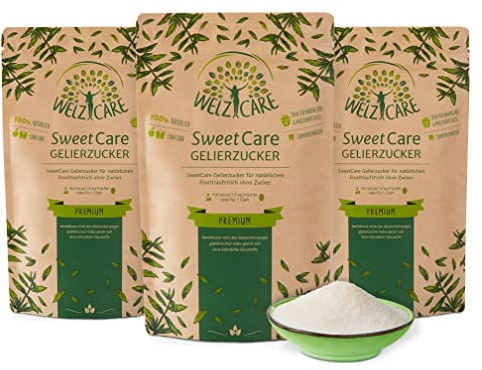 WelzCare SweetCare statt Gelierzucker – Zuckerersatz mit Erythritol & Stevia für Marmelade & Gelee – Vegan – Made in EU – 3 x 200 g