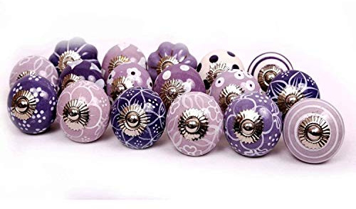 Sharvgun Purple & White Ceramic Knobs Door Knobs Door Handles Knobs for Dresser Drawers Knobs for Kitchen Cabinet Knobs and Pulls Knobs for Cabinets Knobs for Dresser Knobs for Drawer Set of 10