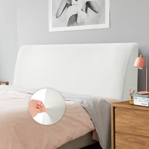Caijin Bettkopfteil Hussen Bett Kopfteil Bezug, Weicher Strecken Samtstoff Staubdicht, Staubdichte Schutzhülle für gepolsterte Schlafzimmer Kopfteil, Samt Stoff (120-140 cm(Full), Weiß)
