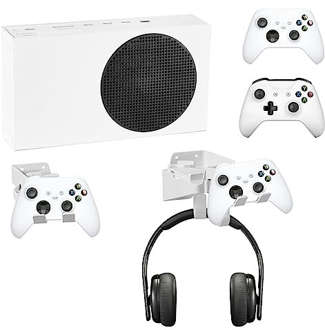 WABRACKET Wandhalterung für XBOX Series S, Dual-Controller-Halterung mit Ladeöffnung und Kopfhörerhalterung, bündiges Design zur Wärmeableitung und rutschfeste Matte