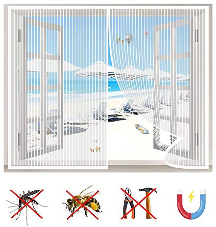 Moustiquaire Fenêtre Magnétique, Anti-Mosquito Auto-adhésif Rideau, Automatiquementfermé, pour Plupart Les Types FenêTres-White-a|| 47x87inch(120x220cm)