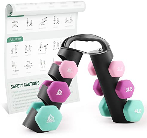 LIONSCOOL Get Fit 0,9 kg 1,4 kg 1,8 kg Paar Neoprenbeschichtetes Hantelset mit stabilem und tragbarem Gestell, AllzweckPremiumSechskantHantelSet für HeimFitnessstudio und Krafttraining, keine