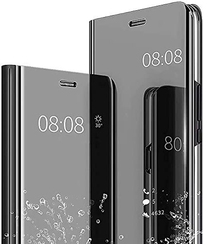 GOKEN Clear Smart View Cover Compatibile con Samsung Galaxy S22 5G, Mirror Flip Case Standing Leather Cover, Luxury Libro Custodia con Supporto Pieghevole - Nero