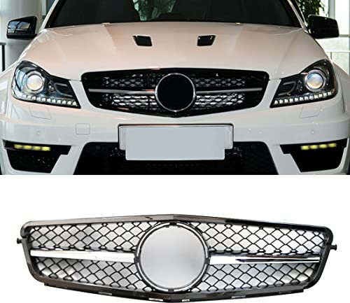 HZTWFC Auto vorne oberer Grill Grill Racing Kühlergrill schwarz verchromt für Mercedes Benz C-Klasse W204 C180 C200 C300 C350 2008–2014