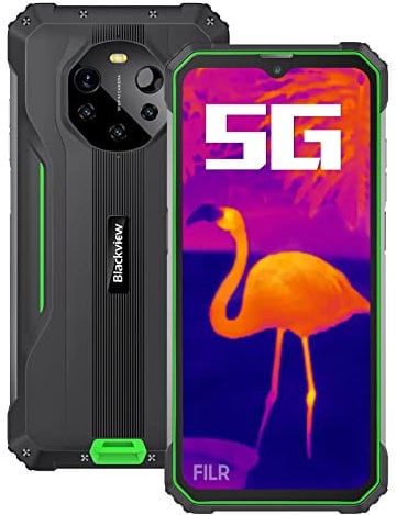 Blackview 5G Thermoobjektiv Smartphone bruchsicher BL8800 Pro, 50 MP Quad-Kamera, Dimensity 700 8 GB + 128 GB, 6,58 Zoll FHD+, 8380 mAh, 33 W, Schnellladung, IP68, robust, entsperrt, GPS, NFC, Grün