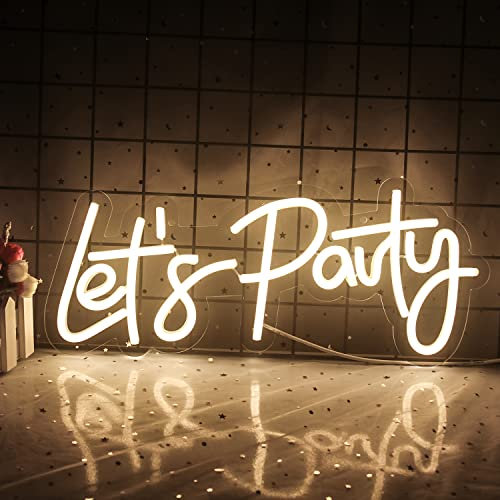 Wanxing Lets Party Leuchtreklame Let's Party LED-Schild Dimmbare Neonlichter Neon-Dekorationen für Party, Geburtstagsfeier, Hochzeit, Junggesellinnenabschied, Schlafzimmer-Wanddekoration (Warmweiß)