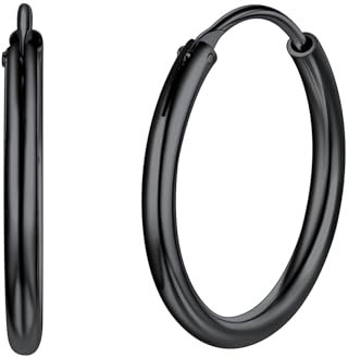 Silvora 925 Silber Damen Creolen Ohrringe 20mm Kleine Creolen Hoop Kreis Ohrstecker in Schwarz Frauen Mädchen Modeschmuck Ohrringe für Geburtstag Weihnachten