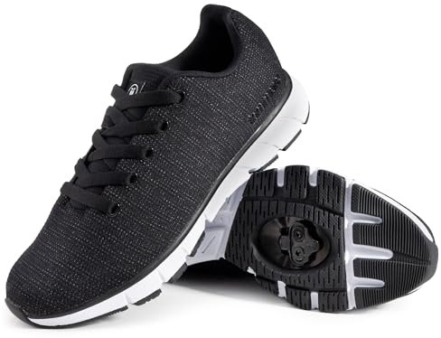Tommaso Indoor-Fahrradschuhe für Herren, Kies-Fahrradschuhe, SPD-Fahrradschuhe, begehbare Fahrradschuhe, Rennradschuhe, Herren, Fahrradschuhe, Herren, vorinstallierte Stollen., Schwarz/Weiß Spd