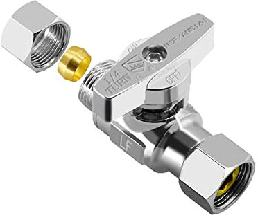Gerades Winkel-Absperrventil – 3/8 Zoll Comp Buchse Drehgelenk x 3/8 Zoll Comp Stecker Add on Stop Valve, Chrom Messing Vierteldrehung gerades Ventil für Küche, Badezimmer Wasserhahn (1 Stück)