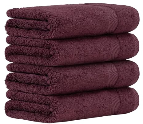 Luckytowel Handtücher Set 50x100 cm – Oeko-TEX Handtuch-Set aus 100% Baumwolle mit 600 g/m² – Frottiertücher mit Aufhängeschlaufe – flauschig & saugstark – Frottee Handtuchset – 4er Pack Bordeaux