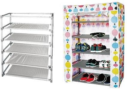 A2ZWORLD Scarpiera in Tessuto con Cerniera, Armadio Portascarpe, Fronte in PVC Trasparente, Con 6 Fantasie di Rivestimento, 60X30cm, 4 Altezza Diverse (5 Ripiani Alta 90cm)
