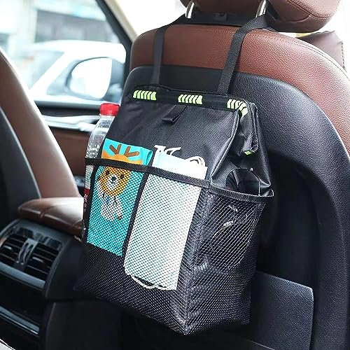 AOMEES Ryggstödsskydd för bil, 10 l, stor kapacitet, bilstolsorganisatör, hopfällbar bärbar bil-papperskorg, Oxford-tyg, vattentät, bilstol, baksätesorganisatör med iPad/surfplatteväska