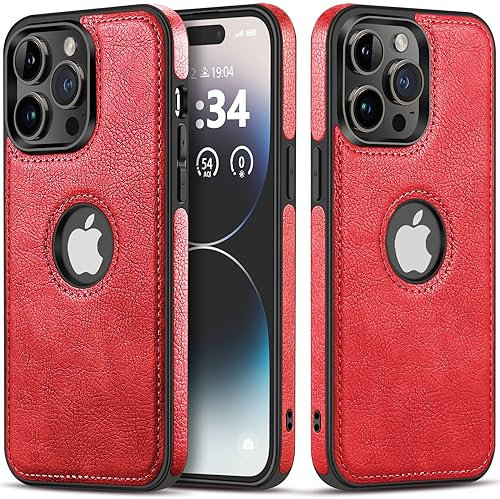 Razstorm Einzigartiges Design Luxus Leder Business Handyhülle für iPhone 15 Pro Max Anti-Rutsch Kratzfest Ultra Slim Schutzhülle (2023, 2.6.6 Zoll) (Rot)