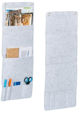 Relaxdays Hängeorganizer, 2er Set, 6 Fächer, Ordnung für Flur, Büro, Bad, HxB 64,5 x 25 cm, Wandorganizer, Filz, grau