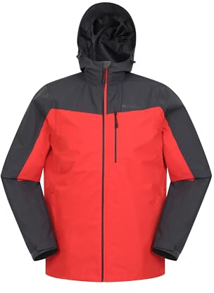 Mountain Warehouse Brisk Extreme Mens Waterproof Jacket - Adjustable Cuffs & Hood, Taped Seams Rain Coat, Breathable Jacket - Spring Summer, Travelling, Outdoors Active Red XXS