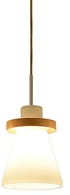 NEAFP Mini Suspension Moderne, Abat-Jour Conique en Verre Blanc, plafonnier en Bois, Suspension réglable en Hauteur, Abat-Jour en Verre dépoli, Lustre de Style Minimaliste pour îlot de Cuisine HGCHH