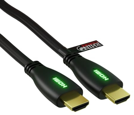 rhinocables 4K HDMI LED Light Up Cable Braided High Speed Gold Ends Ultra High Def ARC HDTV UHD Gaming, DVD, Blu-Ray, Computer Monitor, Fire TV (Green, 1m)