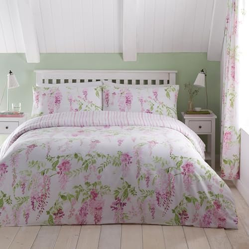 Dreams & Drapes Design - Set copripiumino glicine, facile da pulire, per letto matrimoniale, rosa