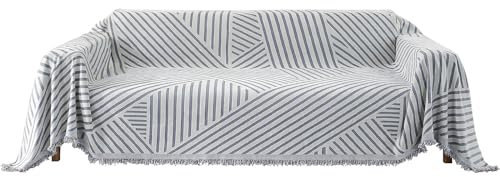 YSTELLAA Housse De Canapé 3 Places, 180×340CM, Protection Sofa, Jete De Canape Grande Taille Épaisses, Housse Universelle Four Seasons, Décoration Intérieure, pour Le Salon, Gris Clair-Line