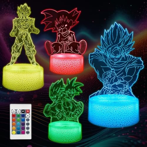 Thcohee 4-in-1,Manga Goku & Spielzeug Touch-Nachtlicht - 3D LED Illusion Lampe, Fernbedienung16Farbwechsel LED Illusion Lampe Geschenkidee Weihnachten Geburtstag Jungen und Mädchen Nachtlicht.