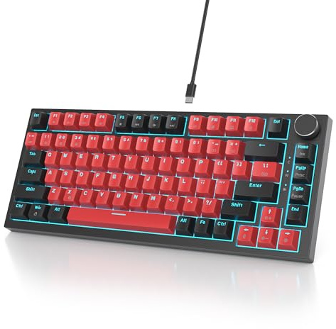Owpkeenthy 75 Percent Gaming Keyboard Gasket Mounted with Volume Roller, Wired 82 Key knob Mechanical Keyboard Hot Swappable Linear Red Switch RGB Backlit for PC Laptop (Black on Red)
