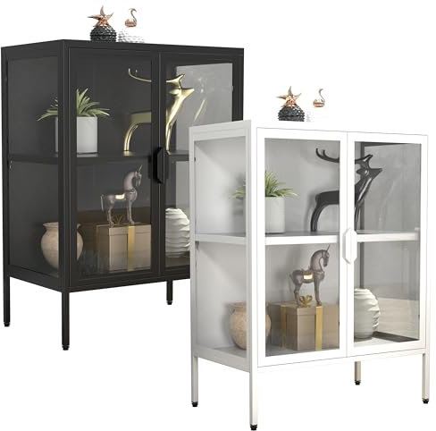 VCM Glasvitrine stehend | Vitrine Glas mit ESG-Sicherheitsglas | Maße ca. H. 80 x B. 60 x T. 35 cm | Standvitrine Glas | Modern und platzsparend | Glas Vitrinenschrank – Floka S