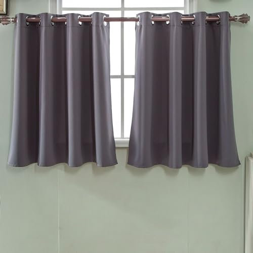 LNGFSH Scheibengardine Blickdicht Vorhänge mit Ösen Dekoschal für Küche Wohnzimmer Schlafzimmer (BxH 132x90cm,Grau)