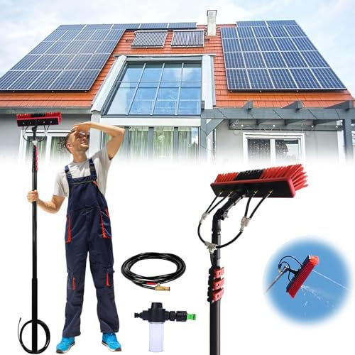 SADOMAIN 3.6-10.8m Teleskopstange Fensterreinigung Wasserführung, Universal Waschbürste PV Anlage Reinigungsgerät, für solaranlagen und Fenster Telescopic Pole (55cm Brush,10.8M)