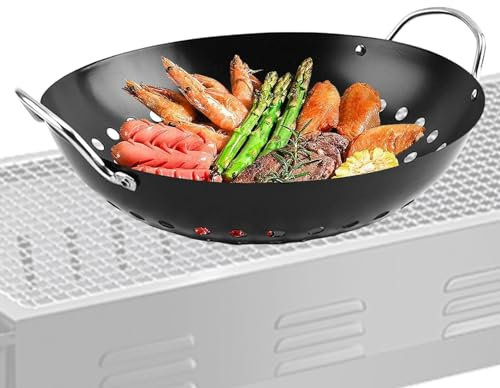 Padella per barbecue, padella per barbecue | per teglia per pizza con fori per barbecue | Teglia per pizza nera antiaderente, padella per esterni per picnic, case, hotel